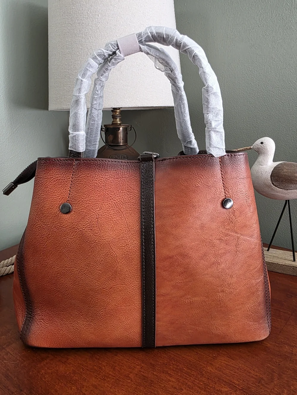 Floral Leather Satchel Crossbody Bag Tan Brown NWOT